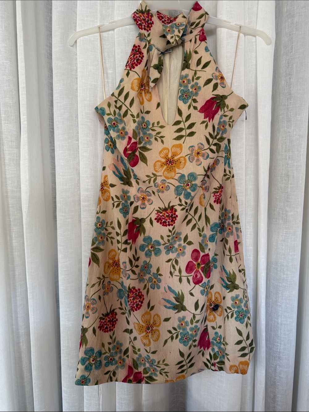 Moschino Cream Floral Halter Top with Pink, Yellow & Blue Flowers